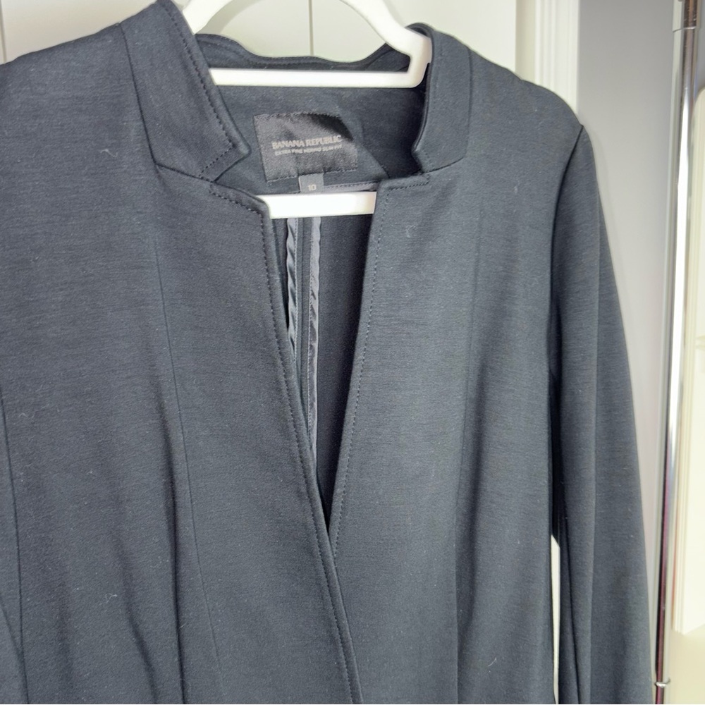 Banana Republic Extra Fine Merino Black Ponte Collarless Blazer